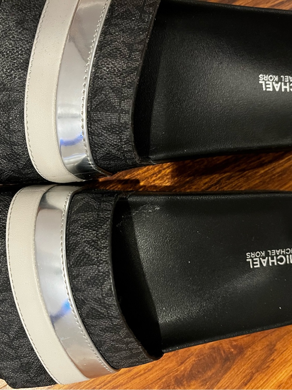 Michael Kors Black and Silver Logo Slide Mules
